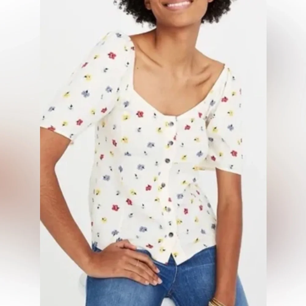 Madewell Cream Floral Blouse with Multicolor‎ Accents